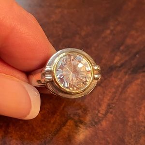 Sterling silver/14 k gold trim crystal ring